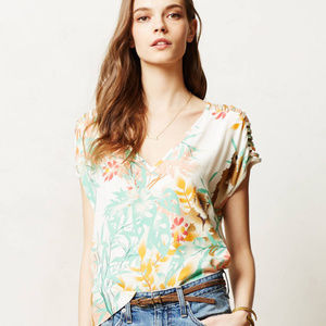 Anthropologie Capuchin Tee Monkey Tropical Print Top By Corey Lynn Calter NEW M